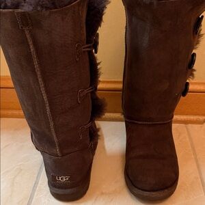 UGG Chocolate Brown Boots with Button Accents